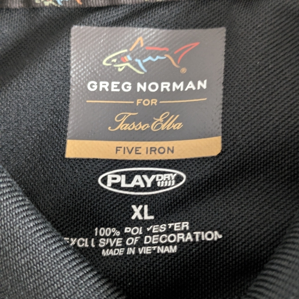 Greg Norman Men’s Five Iron Play Dry Polo Shirt Black White Striped Size XL EUC - Picture 8 of 10
